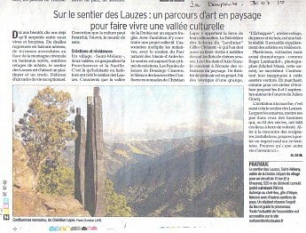 30 juillet 2010 - Le Dauphiné Libéré - Sur le sentier des lauzes : un parcours d’art en paysage pour faire vivre le projet d’une vallée culturelle