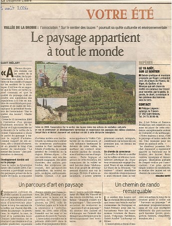 5 août 2006 – Le Dauphiné Libéré - Actualité des projets de l’associationLe paysage appartient à tout le monde