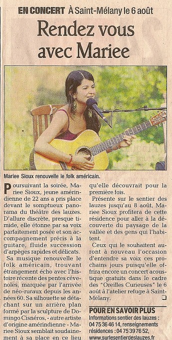6 août 2008 - Le Dauphiné Libéré - Marie Sioux Concert – Rendez vous avec Mariee