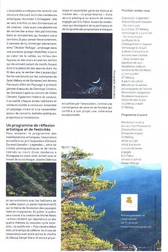 Juin 2011 – Pleine tête - Découverte et sensationSur le sentier des lauzes, parcours d’art en paysage
