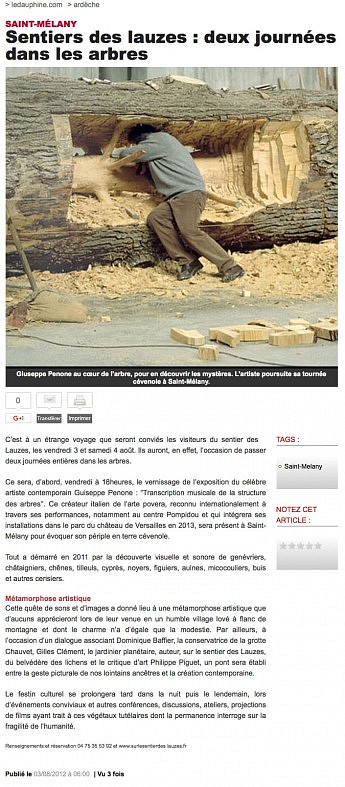 3 août 2012 - Le Dauphiné Libéré - Sentier des lauzes : deux journées dans les arbres