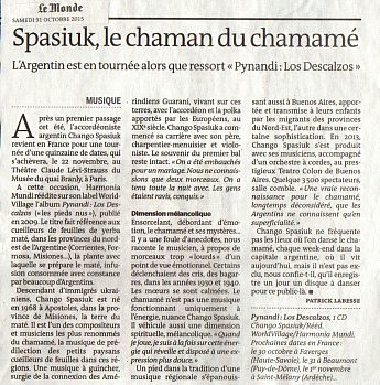 31 octobre 2015 - Le Monde - Spasiuk, le chaman du chamané